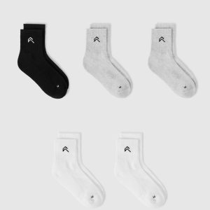 Mid Crew Socks 5 Pack Grey/White/Black