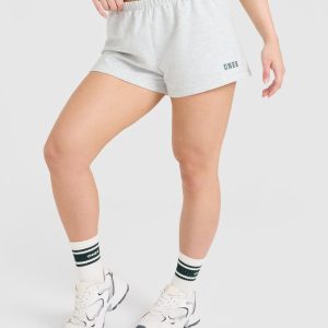 Lightweight Shorts with Printed Logo Light Grey Marl