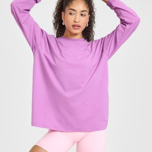 Classic Oversized Lightweight Long Sleeve Top Orchid Purple