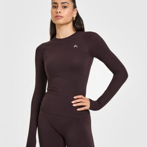 Go To Seamless Fitted Long Sleeve Top Plum Brown