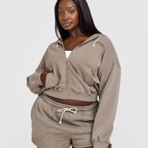 Raw Lounge Oversized Zip Hoodie Washed Warm Sand