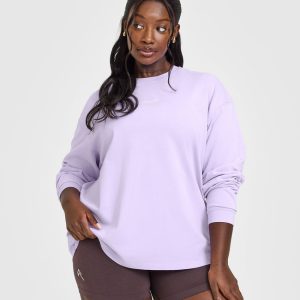 Oversized Washed Long Sleeve Top Lavender Purple