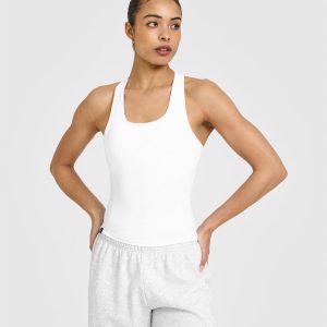 Mellow™ Rib Scoop Neck Vest with Built in Bra Shelf White