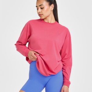 Classic Oversized Lightweight Long Sleeve Top Velvet Pink