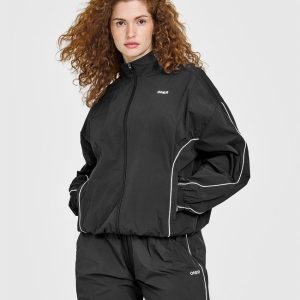 Oversized Piped Woven Track Jacket Soft Black