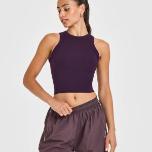 Mellow™ Rib High Neck Mid Tank Top Blackberry Purple