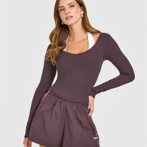 Mellow™ Rib V Neck Mid Long Sleeve Top Umber Brown