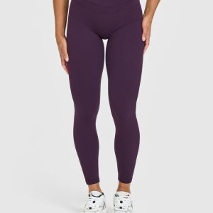 Unified High Waisted Leggings White Logo Blackberry Purple