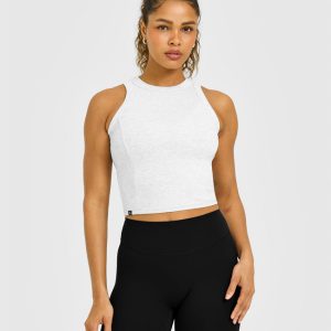 Mellow™ Rib High Neck Mid Tank Top Light Grey Marl
