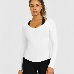 Mellow™ Rib V Neck Long Sleeve Top White